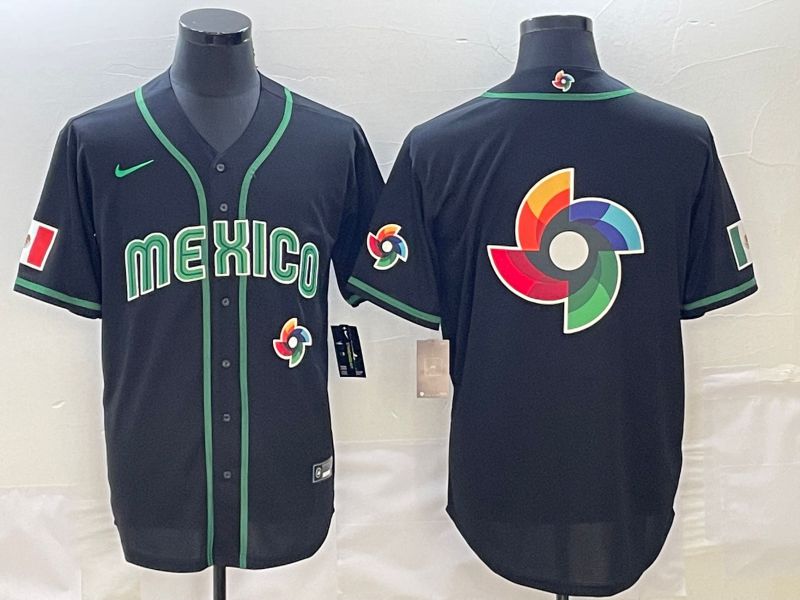 Men 2023 World Cub Mexico Blank Black Nike MLB Jersey3